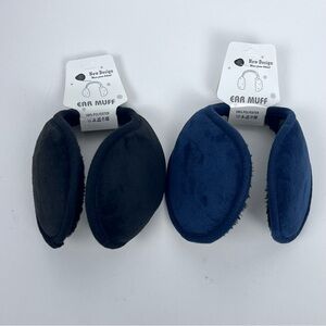 NWT Lot of 2 Unisex Fleece Ear Muffs Black & Blue One Size; Outdoor, Winter
